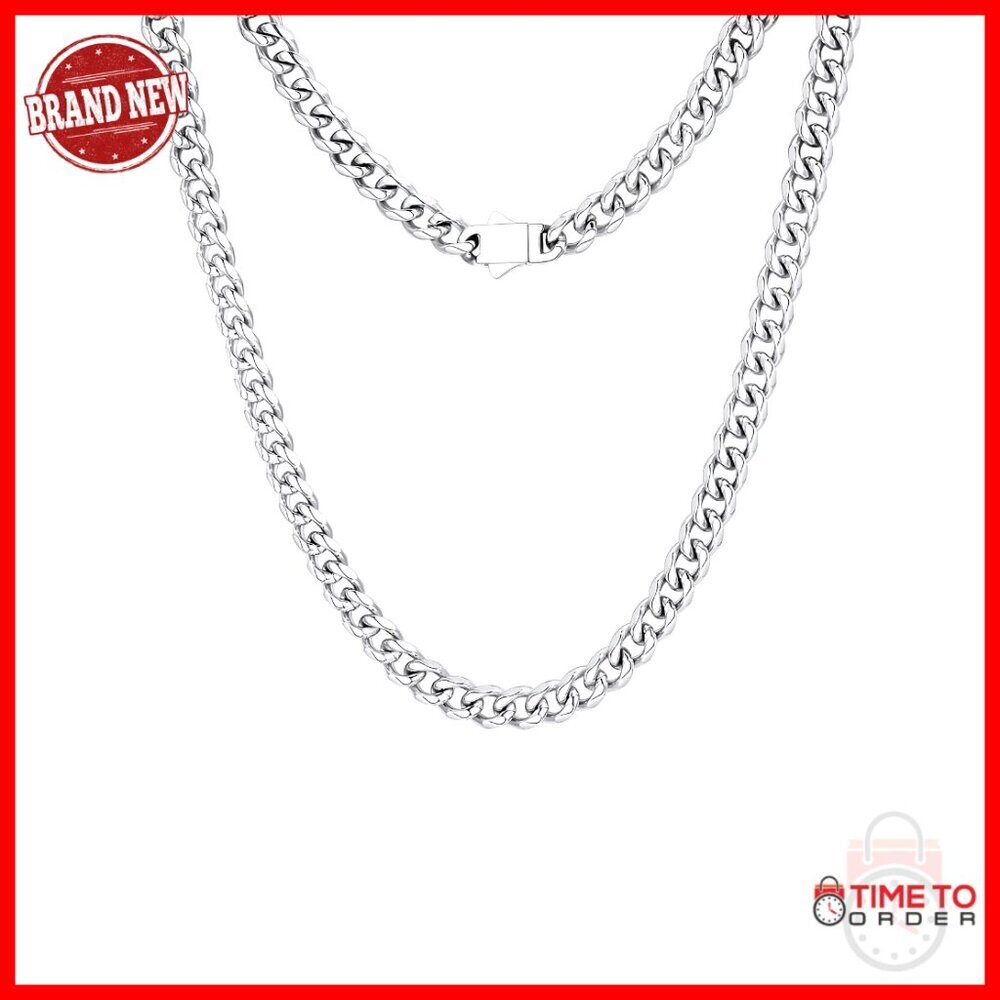 Stainless Steel Cuban Link Chain Necklace 9mm 18" Hip Hop Jewelry